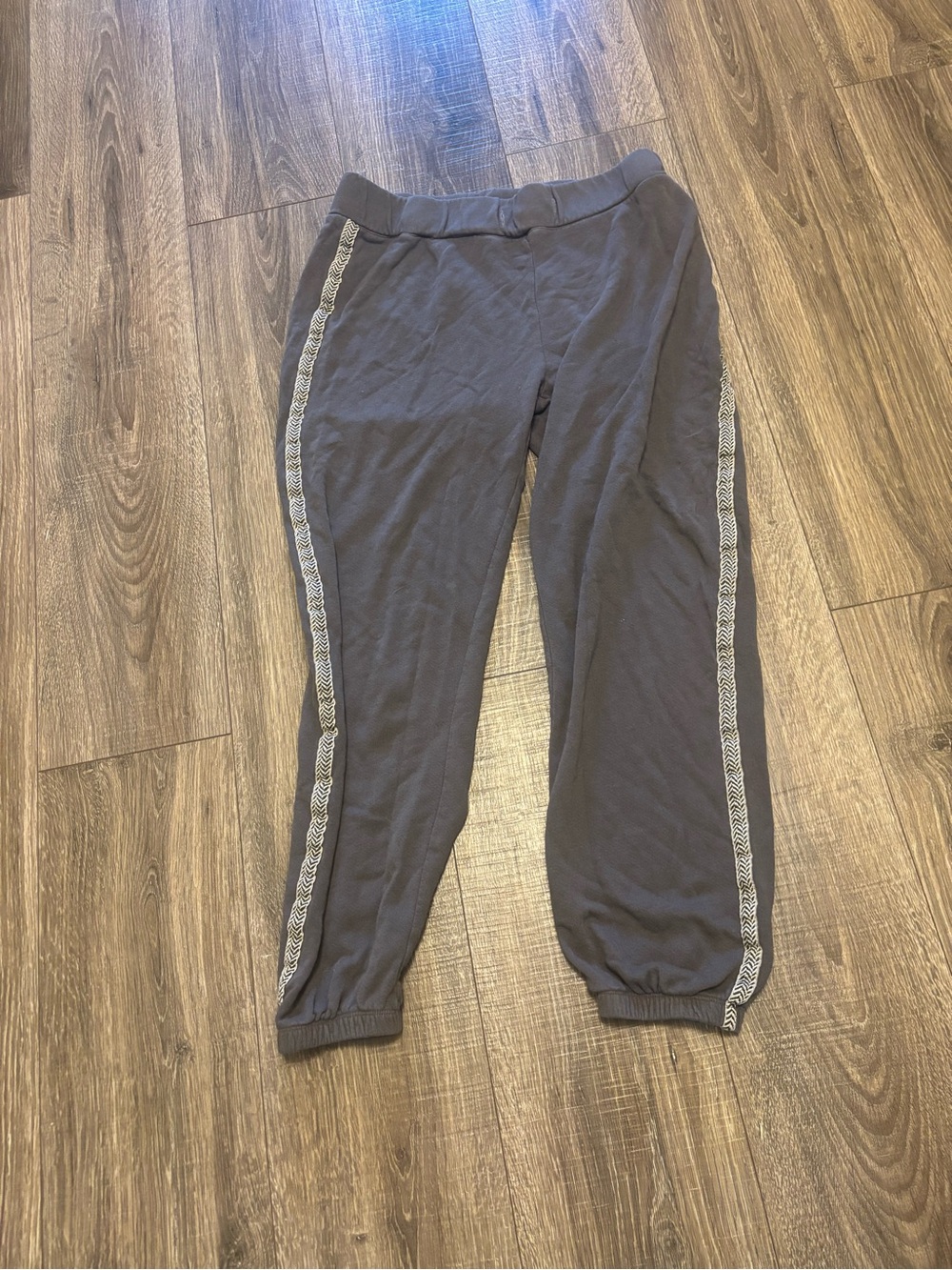 Monrow Womens Gray Terry Jogger Pants Elastic Waist Side Stripe Athleisure